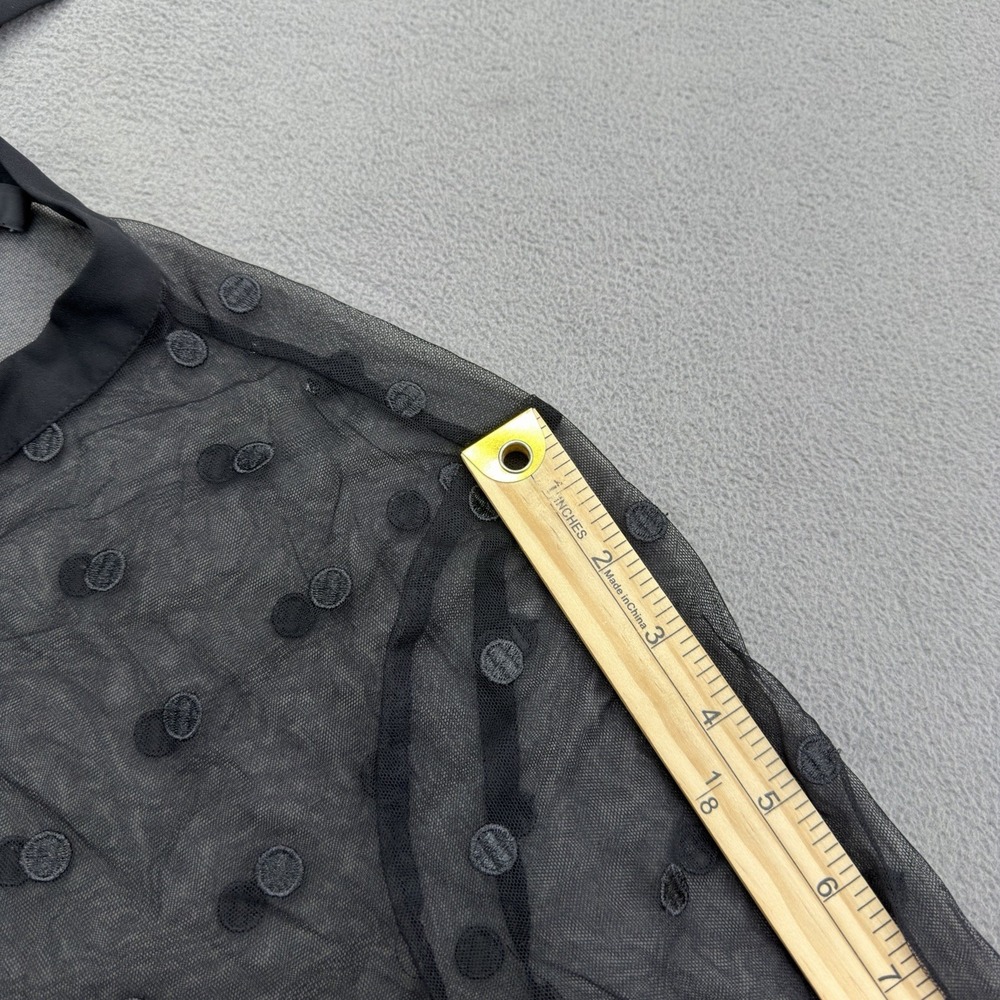 J Crew Sheer Tie Neck Long Sleeve Button Blouse Black Dotted Polka Dot Tulle S - Picture 11 of 16